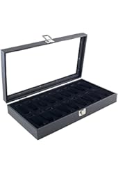 Caddy Bay Collection Basic Black Watch Case Display Box with Glass Top Lid Holds 18 Watches