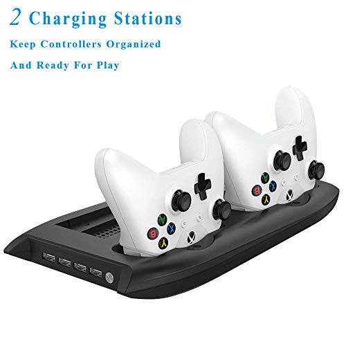 TPFOON Xbox One S Vertical Stand Cooling Fan with Dual Controller Charging Station and 4-Port USB Hub for Xbox One Slim Console, 8 Thumb Grips Included - Thumbnail 3