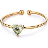 Lit Wall Birthstone Rings for Women Dainty 14k Gold Plated Non Tarnish Gold Heart Rings Adjustable Size Stackable CZ Ring Gold Simulated Gemstone Rings Birthday Gifts for Women