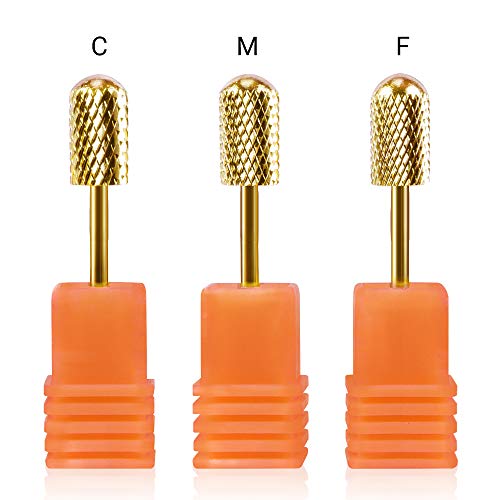 MelodySusie Long Tungsten Carbide Nail Drill Bits Set, 3Pcs Less Dust Acrylic Electric Efile Bits for Manicure Pedicure, Gold