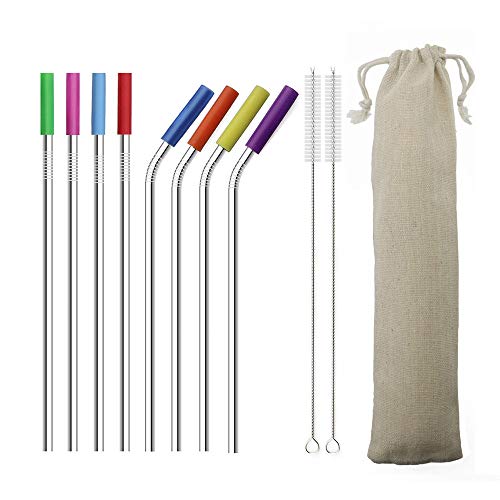 S-L Strohhalm 11 Teile/Set Trinkhalm 304 Edelstahl wiederverwendbarer Strohhalter gerade Gebogene Metallhalm mit… – Bild 3