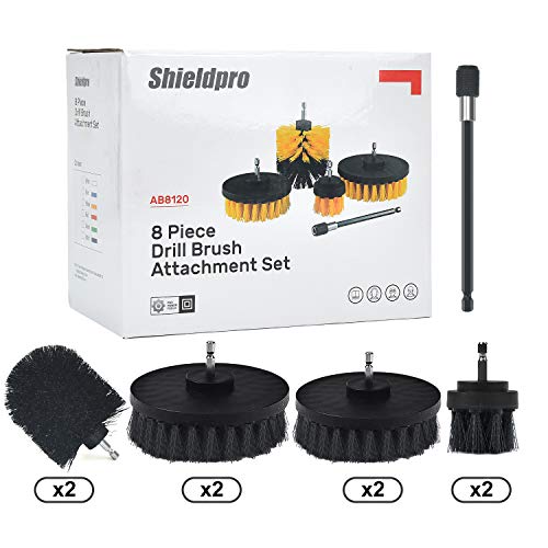 SHIELDPRO Brush Drill Attachment Set,Power Cleaning Scrub Brush Kit,All Purpose Time Saving Brush with Extend Attachment for Bathroom and Kitchen Surface,Grout,Tub,Shower,Tile,Corners,Automotive