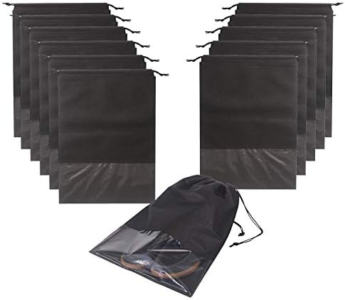 Xelparuc 12PCS Shoe Bags Waterproof Non-Woven Travel Shoe Organizer With Rope For Men and Women Travel Packing Organizers, X-Large, Black