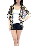 Azkara Womens Summer Black Floral Sheer Boho Vest Kimono Cardigan
