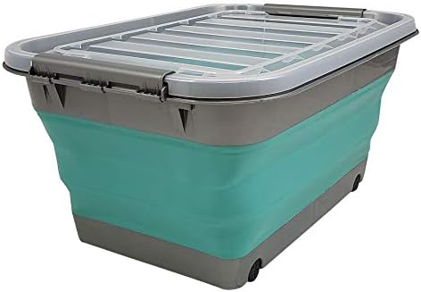 Homz Store N Stow Latching Container With Wheels Grey And Teal Base With Clear Lid Set Of 1 17 Gallon Collapsible Storage Baskets Bins Amazon Com Au