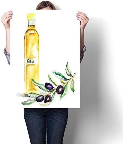 Anshesix Canvas Print Wall Art Olive Oil in a Glass Bottle Artwork for Wall Decor 16"x20"