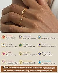 FUNEIA Initial Birthstone Rings for Women Non