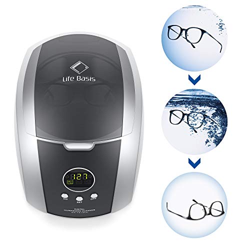 Professional Ultrasonic Cleaner, 46KHz Sonic Cleaning Stainless Steel 750ML Automatic Timer Cleaner for Eyeglasses Rings Coins for Home