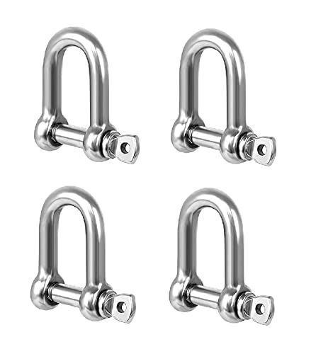 TERF M5 Heavy Duty Commercial D-Shackle Steel M5 (5mm) D-Shackle Ring Use For Heavy Duty Construction Rigging Vehicle Recovery Hauling Tie Downs Hanging and Multi Purpose Use - Pack of 4, Silver