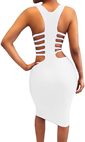 MISFONDLE Women's Sexy Bodycon Bandage Lace up Midi Club Dress White