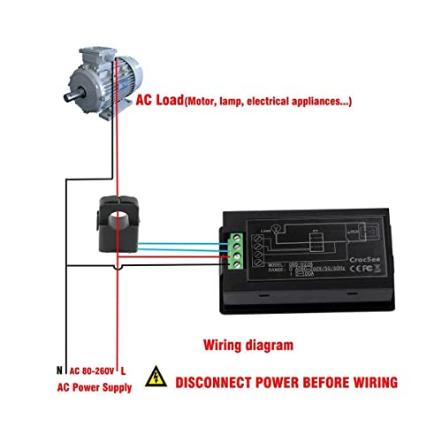 CrocSee AC 80-260V 100A CRS-022B LCD Display Digital Current Voltage Power Energy Frequency Power Factor Multimeter Ammeter Voltmeter with 100A Split Core Current Transformer