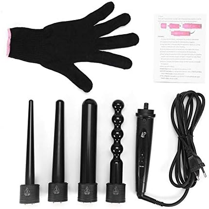 DANTB 6 in 1 Professional Ceramic Curling Iron Set Makes It Easy to Carry It Around Temperature Control LCD Display with Heat Resistant Glove UK Plug for All Hair Types Black