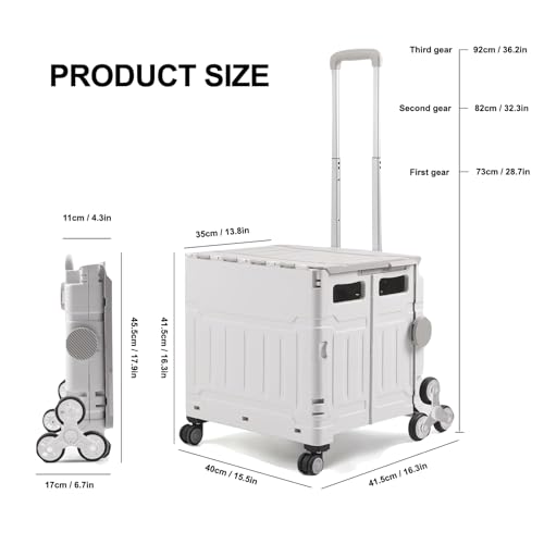 XVersion Foldable Shopping Trolley Cart with 8 Wheels,Collapsible Grocery Trolley With Storage Box,Picnic Trolley With Integrated Desktoptop,Utility Shopping Cart for Outdoor Tourist Office(Grey)