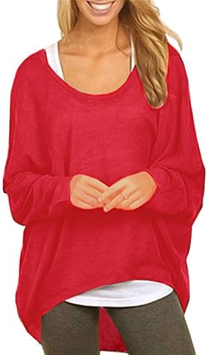 Uget Women's Casual Oversized Baggy Off-Shoulder Shirts Pullover Tops (US 14-16 /Asia XL, Wine Red)
