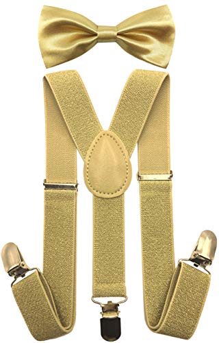 CD Kids, Toddlers Suspender and Bow Tie Set, Adjustable Set and Colors for Boys and Girls (Chanpain Gold)