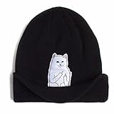 RULIU Women's Knitting Cat Animal Beanie Hat Black