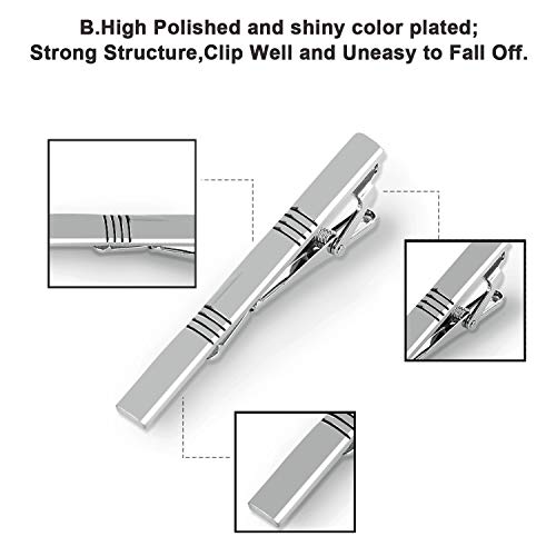 UHIBROS Mens Tie Clip Tie Bar Set for Regular Ties Silver Tone Luxury Gift Box Wedding Business Clip