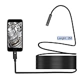 USB Endoscope, Borescope Inspection Camera 6 LED Adjustable 2.0MP CMOS Waterproof HD Camera(2-in-1) Suitable For Both Android Phone & Computer Semi-Rigid Snake Cable with USB Connect-2Meters(6.56ft)