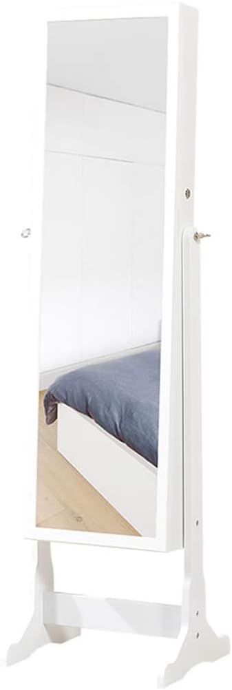 Floor Mirror,MDF Framed Free Standing Wall Mounted with Storage Jewellery Organiser Adjustable Mirror Surface Angle Full Length Mirror