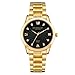 DREAMING Q&P IP Gold Plating Steel Roman Numeral Dial with Rhinestones Luxury Mens Wrist Watches for Man Black 003