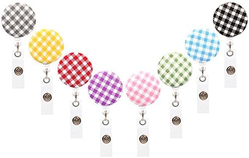 Ascrafter Fabric Grid Pattern Retractable Name Card Badge Holder with Alligator Clip, ID Badge Reel Clip On Card Holders,8 Pack