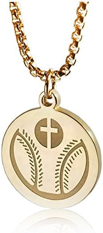 Baseball Crucifix gold Necklace I CAN DO ALL THINGS Bible verse necklace Circular Stainless steel cross pendant with 23'chain