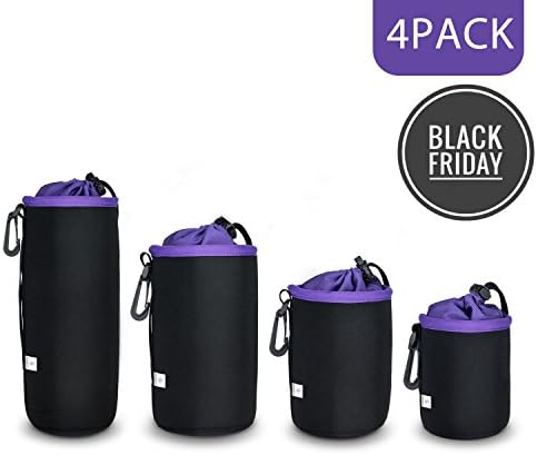 Camera Lens Case Thick Protective Neoprene Soft Waterproof Lens Pouch 4 Pack For Dslr Camera（Canon, Nikon, Sony, Pentax, Olympus, Panasonic，Fuji）