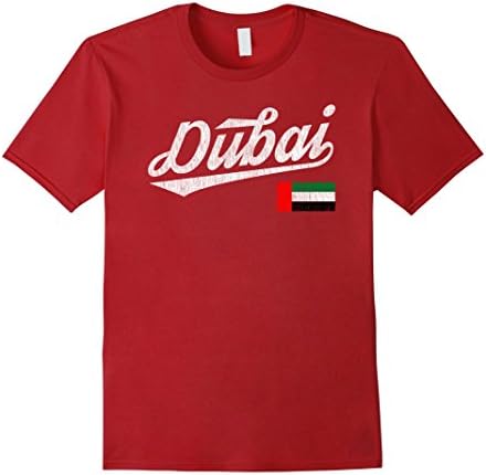 Mens Dubai UAE Flag Distressed Vintage T-Shirt XL Cranberry
