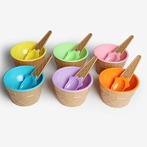 image for Vanvler Kids Cute Ice Cream Bowls with Spoons Ice Cream Cup Set Couple