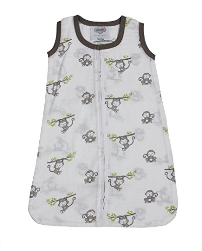 Bacati - Muslin Happy Monkeys Sleep Sack (Wearable Blankets) (Medium, Gray)