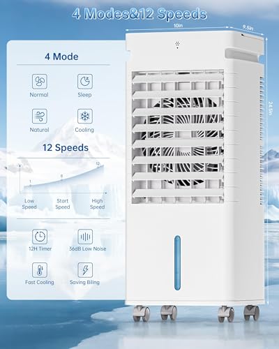 Portable Air Conditioners, Swamp Cooler Portable AC Unit for Room, Windowless Cooling Fan That Blow Cold Air w/Remote 5L Tank 12 Speeds 9H Timer, Evaporative Air Cooler for Bedroom Gara (White)