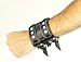 Wide Triple Strap Leather Cuff Wrap Gothic Wristband Bracelet With Buckle Fastening - Black