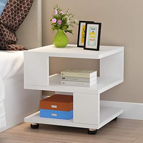 Jerry Maggie 2 Tier Rectangle Hallow Design Night Stand Storage Bedside Table Storage White Magic Cube Nightstands Japanese Tatami Classic Modern Style Nightstands