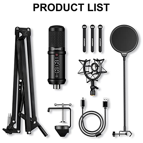 USB Condenser Microphone, Aokeo 192kHZ/24bit Professional PC Streaming Podcast Cardioid