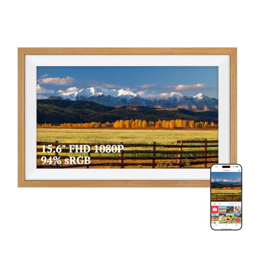 94% sRGB Frameo Digitaler Bilderrahmen 15.6 Zoll Groß Elektronischer Bilderrahmen WLAN, 1920 * 1080 FHD IPS Touchscreen, Fotos Videos über Frameo APP