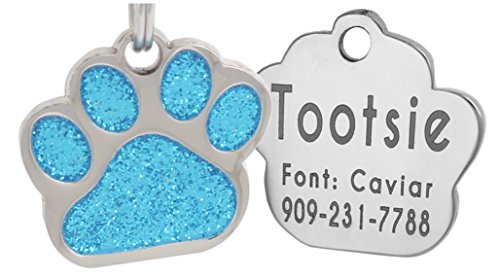 Laser Engraving Glitter Paw Pet ID Tags Custom Personalized for Dog & Cat Paw Print Tag (Turquiose) - Thumbnail 3
