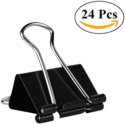 Large Binder Clips 1.6 Inch Paper Clamps Black and Silver Steel 24 Pieces