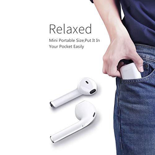 RVZHI Wireless Bluetooth Headset, Bass Wireless Headphones,Hands-Free Calling Earphones Sport Driving Earbuds Built-in-Mic&Charging Case Compatible phoneX/8/7, Samsung,Huawei Android-E05 (White)