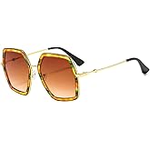 IKANOO Oversized Sunglasses for Women Men Fashion 70s Disco Glasses Hexagon Inspired Designer Red Green Shades