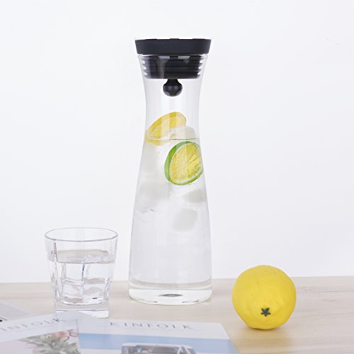 40 Ounces Borosilicate Glass Pitcher with Lid, Water Carafe Jug for Hot/Cold Water, Ice Tea and Juice Beverage