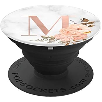 Rose Blush Pink Flowers Marble Monogram with letter M