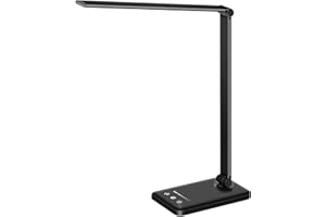White crown LED Desk Lamp Dimmable Table Lamp Reading Lamp with USB Charging Port, 5 Lighting Modes, Sensitive Control, 30/60 Minutes Timer (Black)