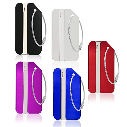Luggage Tags,Tikesiho Aluminum Luggage Tags & Bag Tags Travel ID Labels Tag For Baggage Suitcases Bags, 5 PACK