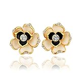 Scheppend 18k White Gold Plated Flower Shaped with Black or yellow Color Earring Stud