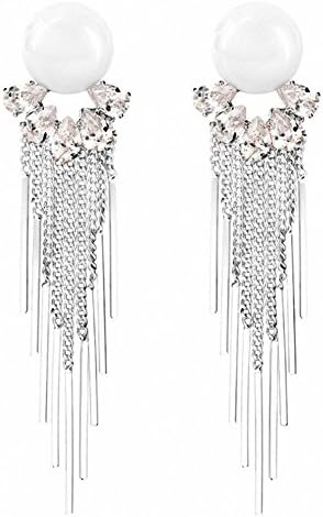sanfnee Faux Pearl Earrings Cubic Zircon Crystal Long Chain Tassel Stud Earrings for women