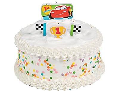 Zooming Disney Cars 1st Birthday Party Molded Cake Candle Set , Multi, Wax , 3 1/2", Pack of 4