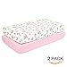 TILLYOU Fitted Crib Sheets - 100% Cotton Fitted Sheets for Standard Crib Mattress, Toddler Bed Mattress Fitted Sheets 2 Pack, Machine Washable, 28”x52”, Pink&Floral Flowers