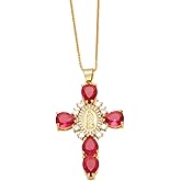 ZEBRAGO Religious Virgin Mary Cross Teardrop Color Cubic Zirconia Pendant Necklaces for Women