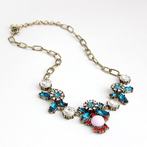 HeyGirl Luxury Silver Chain Blue Glass Crystal flower Bib Statement Necklace Jewerly