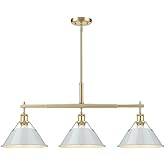 Orwell 3-Light Linear Pendant in Brushed Champagne Bronze with Dusky Blue